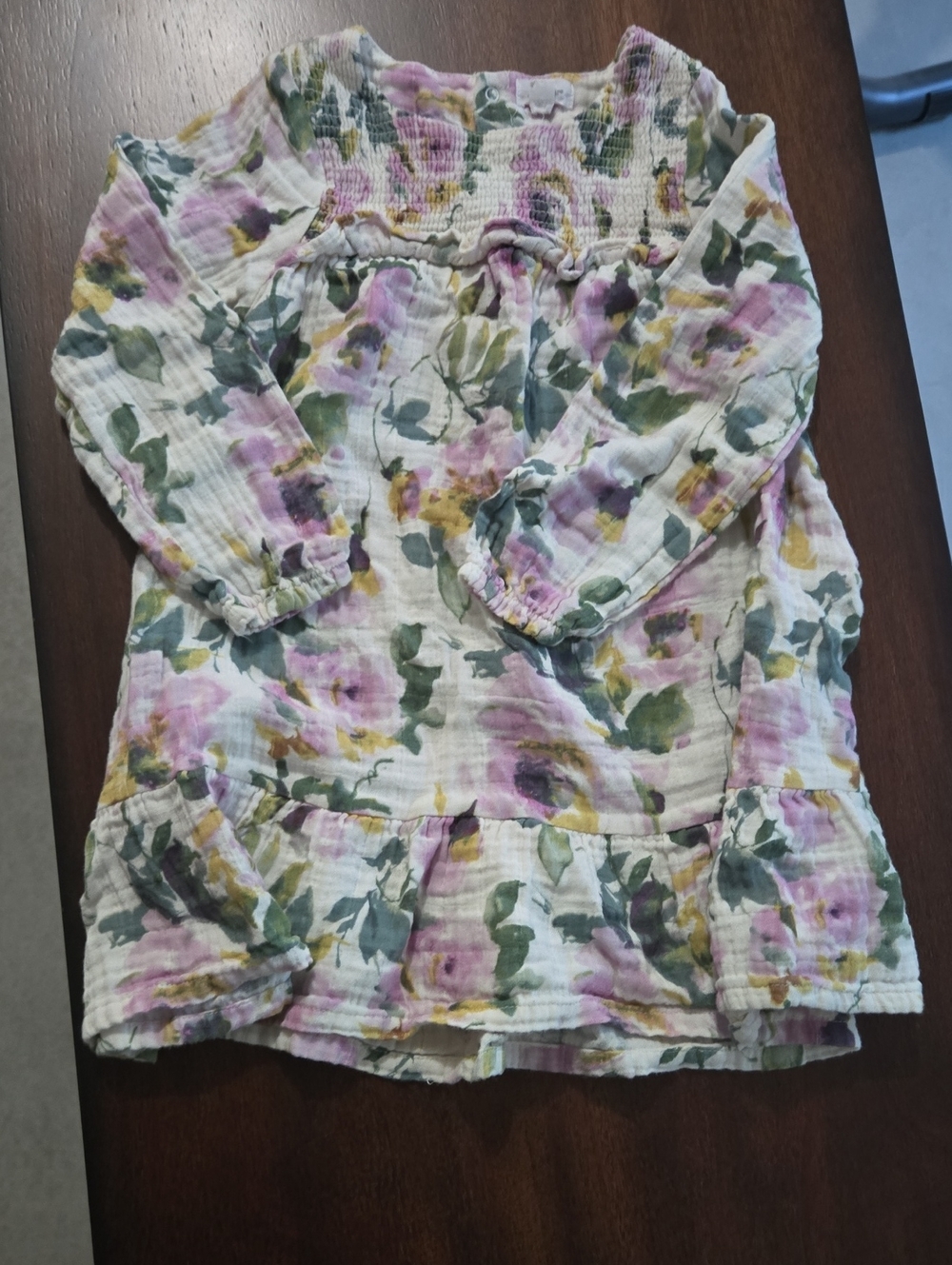Angel Dear Floral Gauze Dress in Cream, Pink & Green